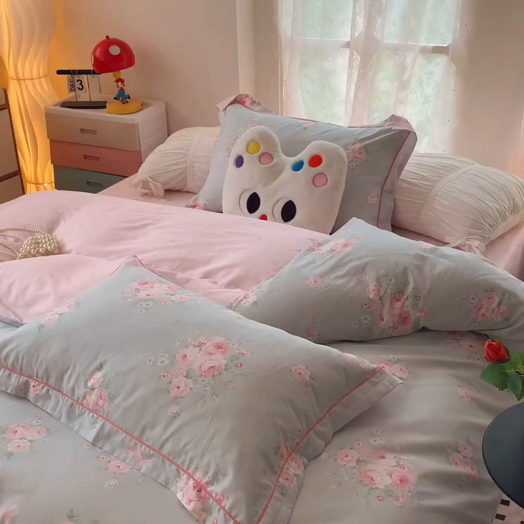 91家纺网 家纺一手货源 找家纺 莱豫家纺 2025新款亲肤舒适小清新印花全棉四件套第六批 满芳庭