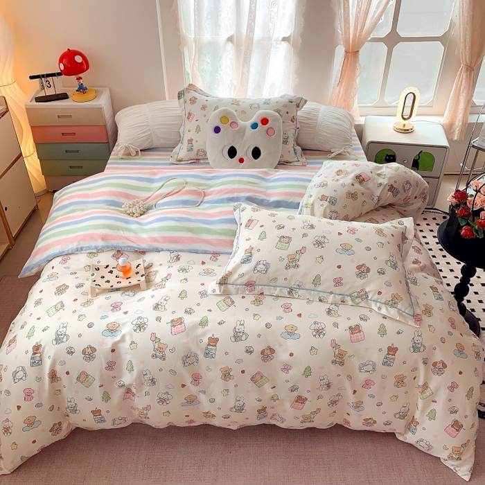 91家纺网 家纺一手货源 找家纺 莱豫家纺 2025新款亲肤舒适小清新印花全棉四件套第六批 亲子乐园