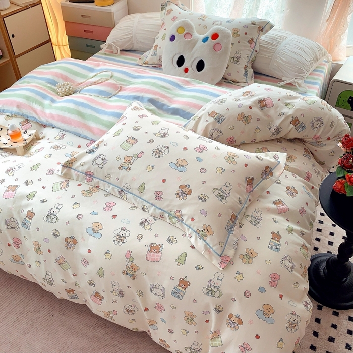 91家纺网 家纺一手货源 找家纺 莱豫家纺 2025新款亲肤舒适小清新印花全棉四件套第六批 亲子乐园