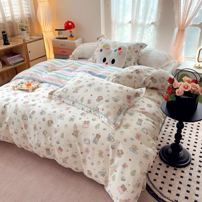 91家纺网 家纺一手货源 找家纺 莱豫家纺 2025新款亲肤舒适小清新印花全棉四件套第六批 亲子乐园