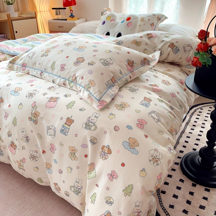 91家纺网 家纺一手货源 找家纺 莱豫家纺 2025新款亲肤舒适小清新印花全棉四件套第六批 亲子乐园