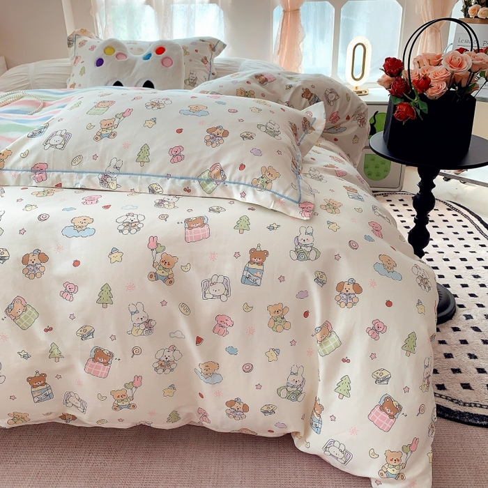 91家纺网 家纺一手货源 找家纺 莱豫家纺 2025新款亲肤舒适小清新印花全棉四件套第六批 亲子乐园