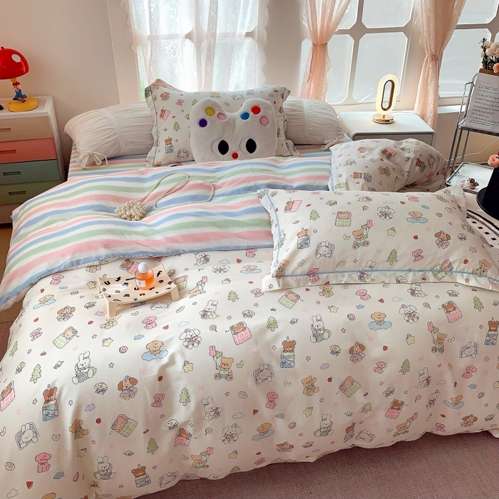 91家纺网 家纺一手货源 找家纺 莱豫家纺 2025新款亲肤舒适小清新印花全棉四件套第六批 亲子乐园