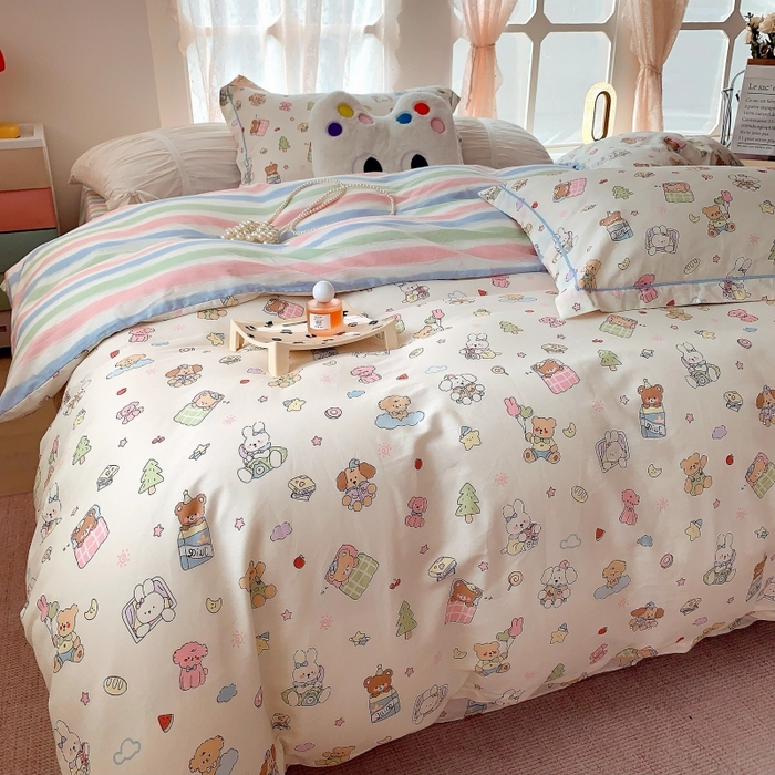 91家纺网 家纺一手货源 找家纺 莱豫家纺 2025新款亲肤舒适小清新印花全棉四件套第六批 亲子乐园