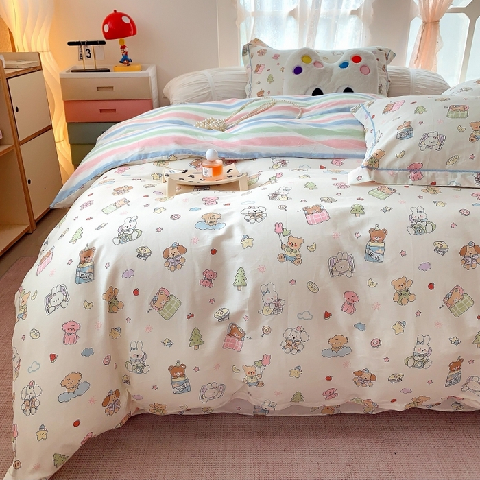 91家纺网 家纺一手货源 找家纺 莱豫家纺 2025新款亲肤舒适小清新印花全棉四件套第六批 亲子乐园