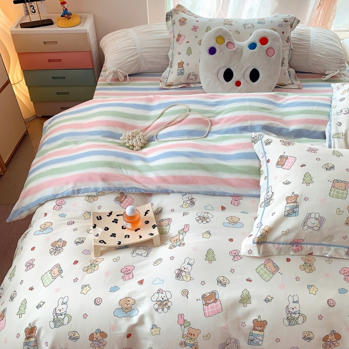 91家纺网 家纺一手货源 找家纺 莱豫家纺 2025新款亲肤舒适小清新印花全棉四件套第六批 亲子乐园