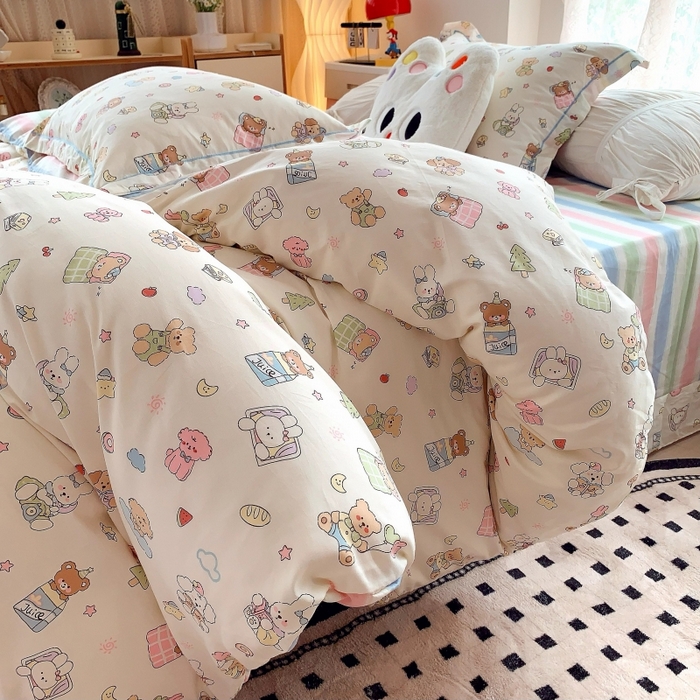 91家纺网 家纺一手货源 找家纺 莱豫家纺 2025新款亲肤舒适小清新印花全棉四件套第六批 亲子乐园