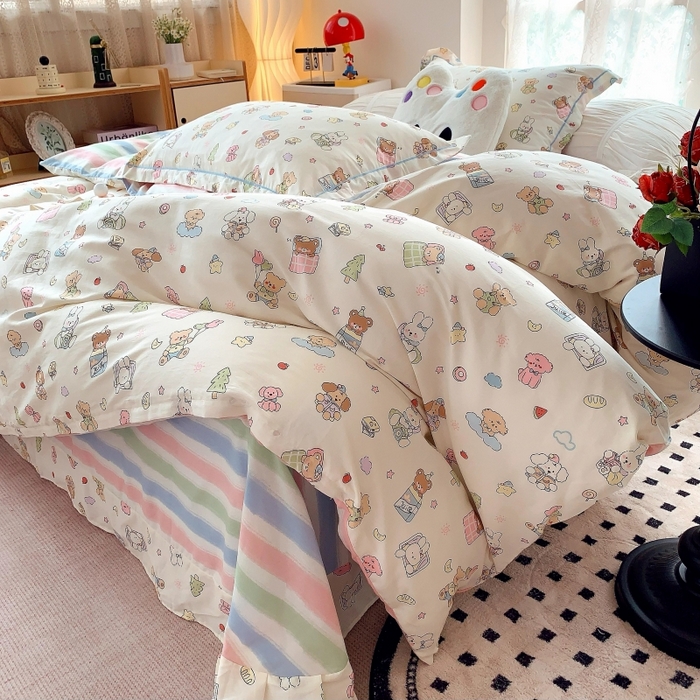 91家纺网 家纺一手货源 找家纺 莱豫家纺 2025新款亲肤舒适小清新印花全棉四件套第六批 亲子乐园