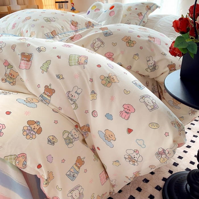 91家纺网 家纺一手货源 找家纺 莱豫家纺 2025新款亲肤舒适小清新印花全棉四件套第六批 亲子乐园