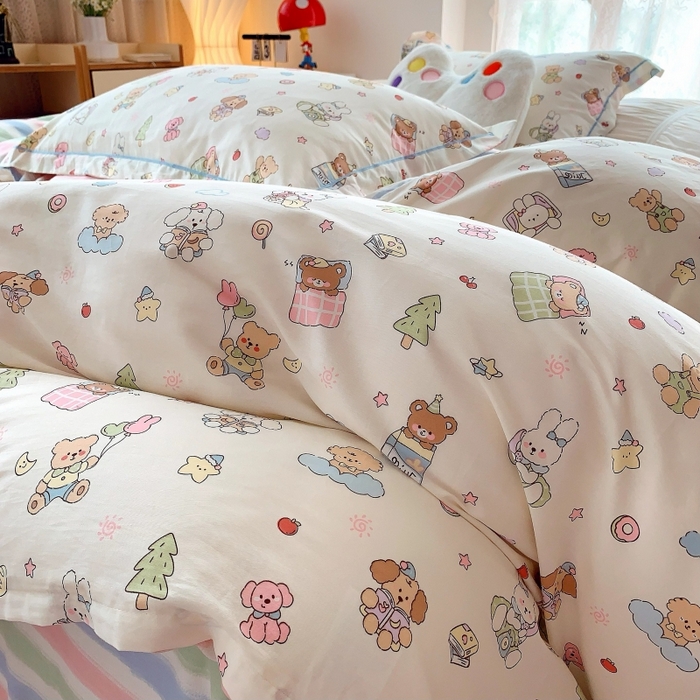 91家纺网 家纺一手货源 找家纺 莱豫家纺 2025新款亲肤舒适小清新印花全棉四件套第六批 亲子乐园