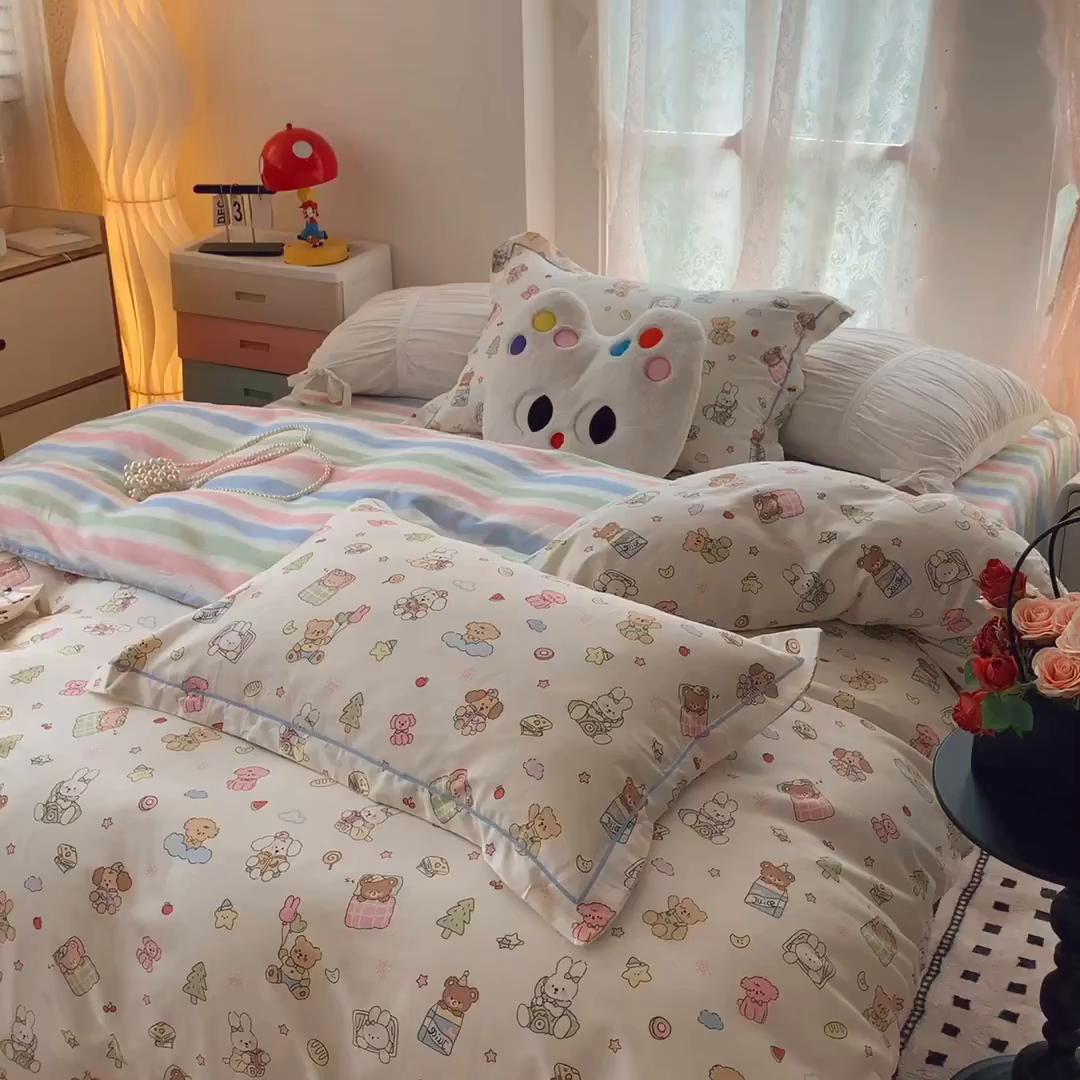 91家纺网 家纺一手货源 找家纺 莱豫家纺 2025新款亲肤舒适小清新印花全棉四件套第六批 亲子乐园