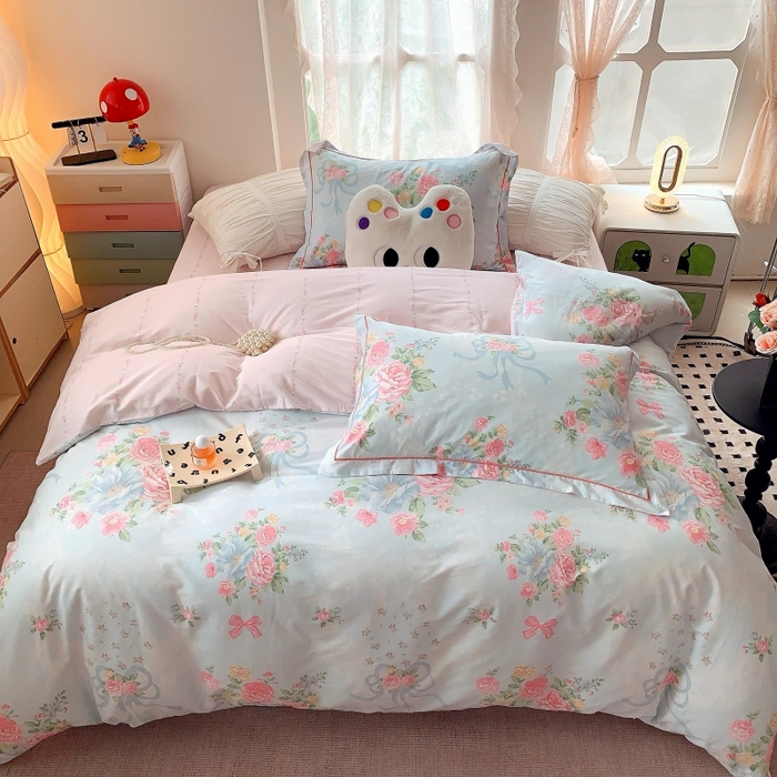 91家纺网 家纺一手货源 找家纺 莱豫家纺 2025新款亲肤舒适小清新印花全棉四件套第六批 塞纳河畔