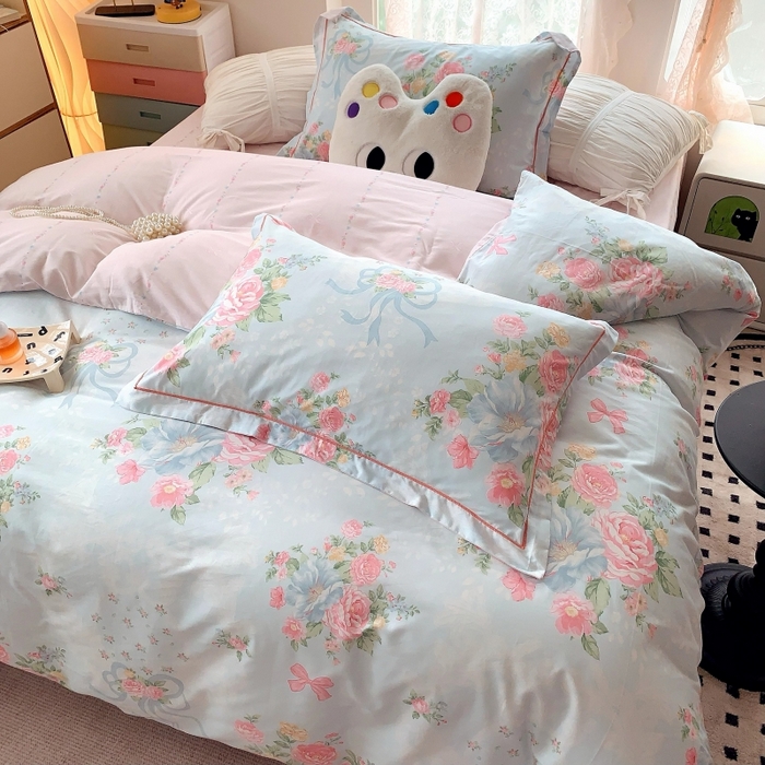 91家纺网 家纺一手货源 找家纺 莱豫家纺 2025新款亲肤舒适小清新印花全棉四件套第六批 塞纳河畔