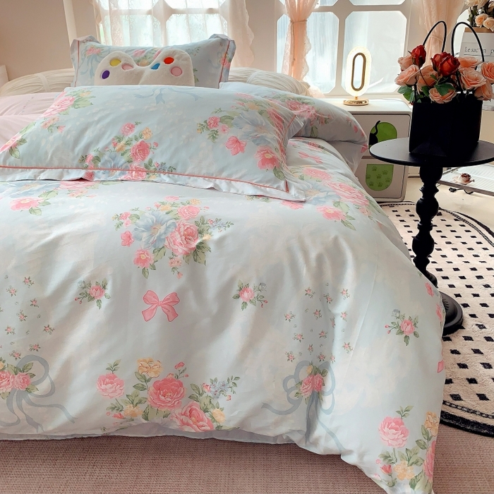 91家纺网 家纺一手货源 找家纺 莱豫家纺 2025新款亲肤舒适小清新印花全棉四件套第六批 塞纳河畔