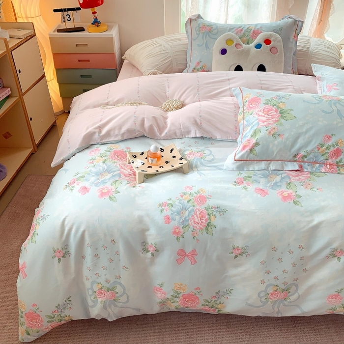 91家纺网 家纺一手货源 找家纺 莱豫家纺 2025新款亲肤舒适小清新印花全棉四件套第六批 塞纳河畔