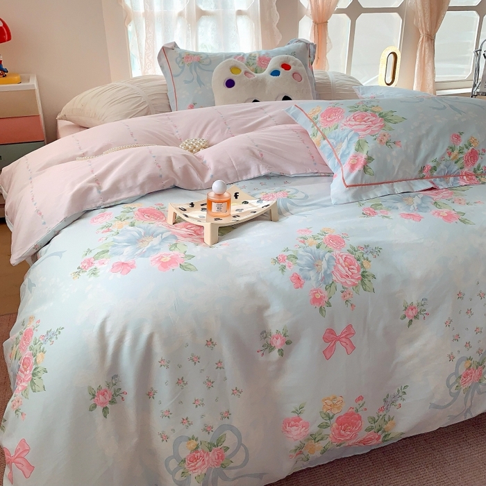 91家纺网 家纺一手货源 找家纺 莱豫家纺 2025新款亲肤舒适小清新印花全棉四件套第六批 塞纳河畔