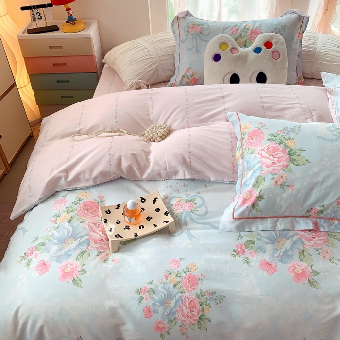 91家纺网 家纺一手货源 找家纺 莱豫家纺 2025新款亲肤舒适小清新印花全棉四件套第六批 塞纳河畔