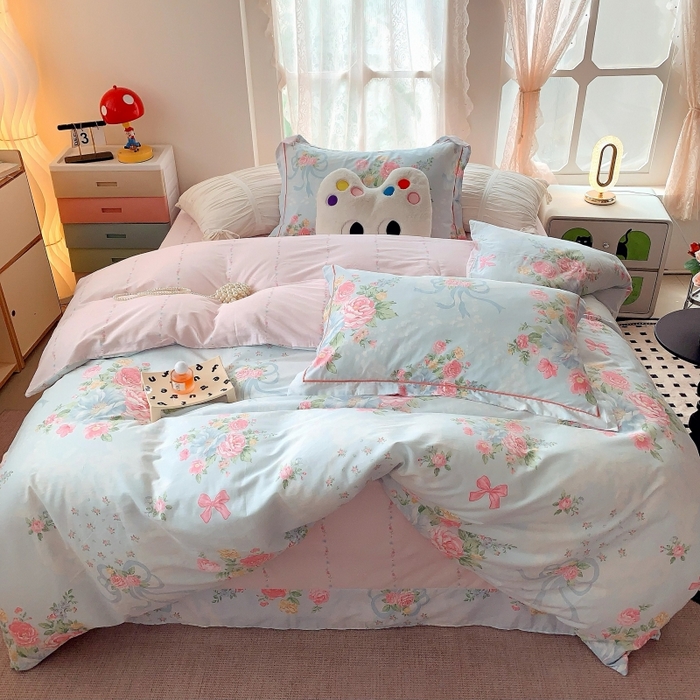 91家纺网 家纺一手货源 找家纺 莱豫家纺 2025新款亲肤舒适小清新印花全棉四件套第六批 塞纳河畔