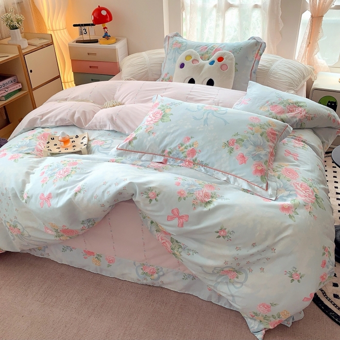 91家纺网 家纺一手货源 找家纺 莱豫家纺 2025新款亲肤舒适小清新印花全棉四件套第六批 塞纳河畔