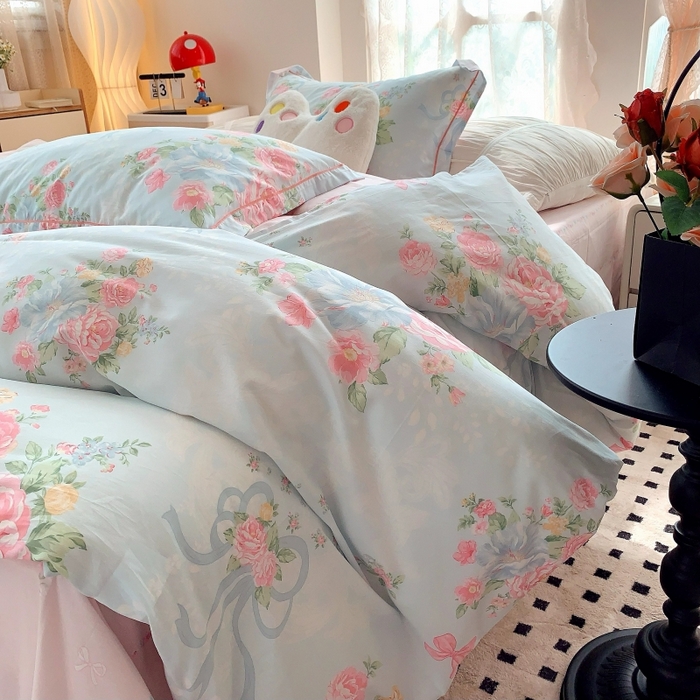 91家纺网 家纺一手货源 找家纺 莱豫家纺 2025新款亲肤舒适小清新印花全棉四件套第六批 塞纳河畔