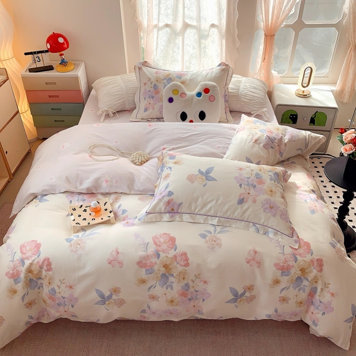 91家纺网 家纺一手货源 找家纺 莱豫家纺 2025新款亲肤舒适小清新印花全棉四件套第六批 万花筒