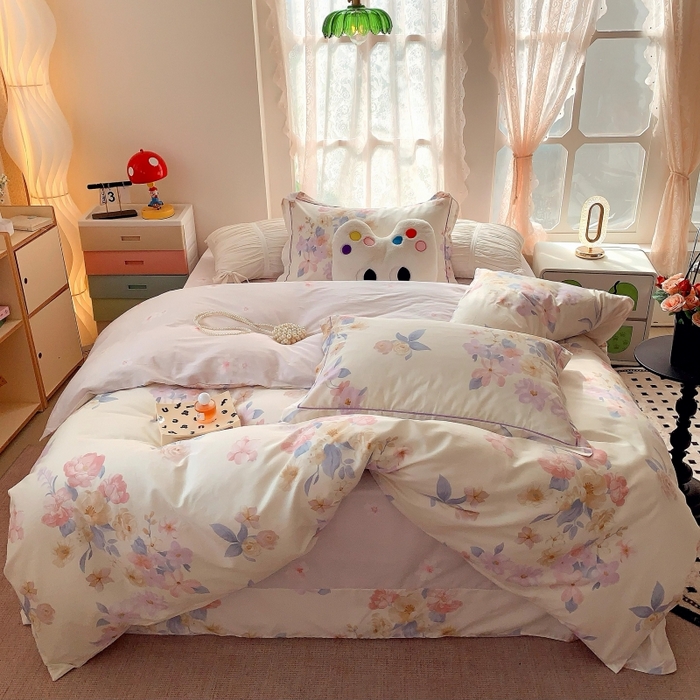 91家纺网 家纺一手货源 找家纺 莱豫家纺 2025新款亲肤舒适小清新印花全棉四件套第六批 万花筒