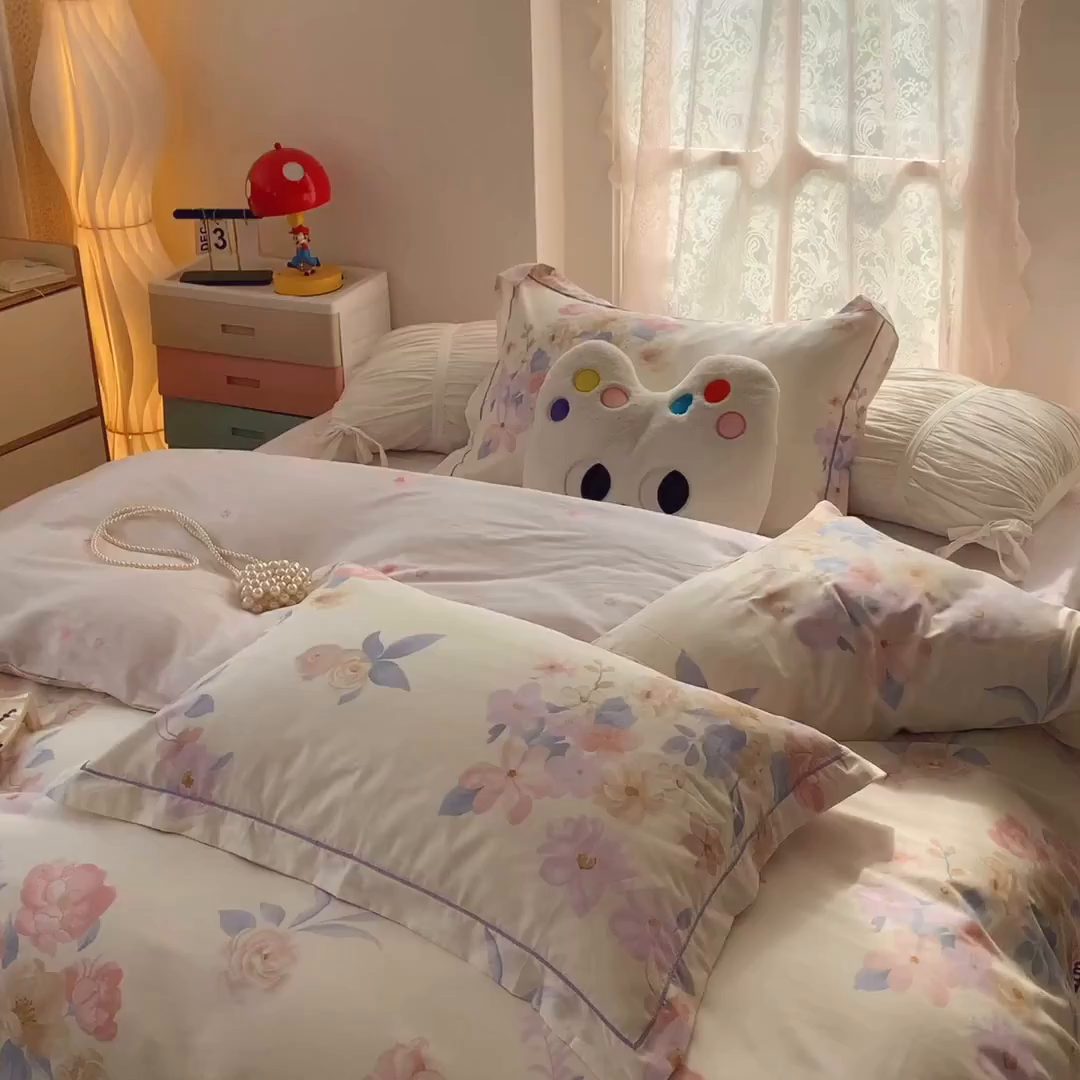 91家纺网 家纺一手货源 找家纺 莱豫家纺 2025新款亲肤舒适小清新印花全棉四件套第六批 万花筒