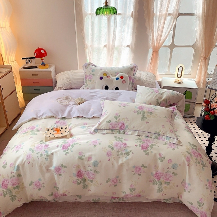 91家纺网 家纺一手货源 找家纺 莱豫家纺 2025新款亲肤舒适小清新印花全棉四件套第六批 向云端紫