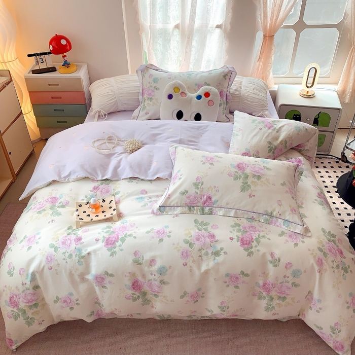 91家纺网 家纺一手货源 找家纺 莱豫家纺 2025新款亲肤舒适小清新印花全棉四件套第六批 向云端紫