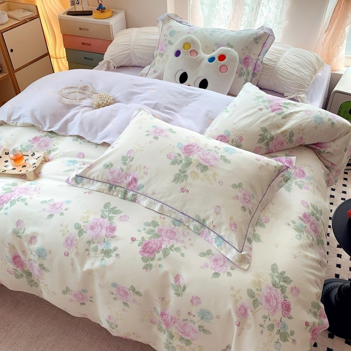 91家纺网 家纺一手货源 找家纺 莱豫家纺 2025新款亲肤舒适小清新印花全棉四件套第六批 向云端紫