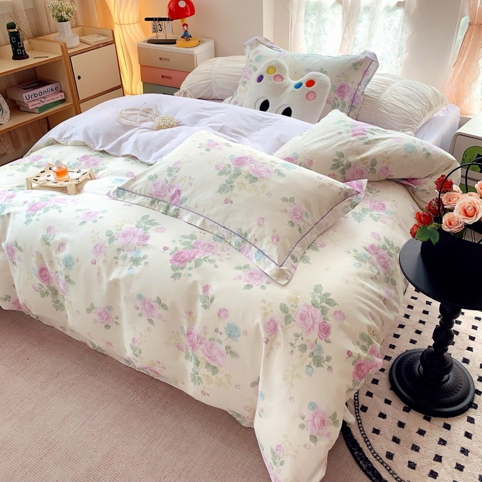 91家纺网 家纺一手货源 找家纺 莱豫家纺 2025新款亲肤舒适小清新印花全棉四件套第六批 向云端紫