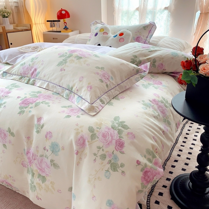 91家纺网 家纺一手货源 找家纺 莱豫家纺 2025新款亲肤舒适小清新印花全棉四件套第六批 向云端紫