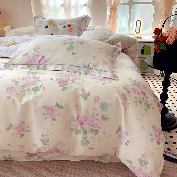 91家纺网 家纺一手货源 找家纺 莱豫家纺 2025新款亲肤舒适小清新印花全棉四件套第六批 向云端紫