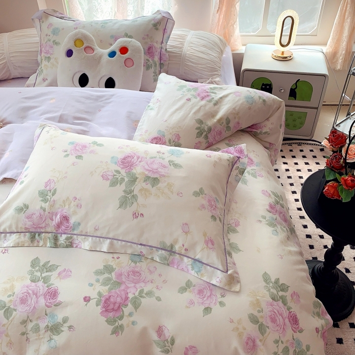 91家纺网 家纺一手货源 找家纺 莱豫家纺 2025新款亲肤舒适小清新印花全棉四件套第六批 向云端紫