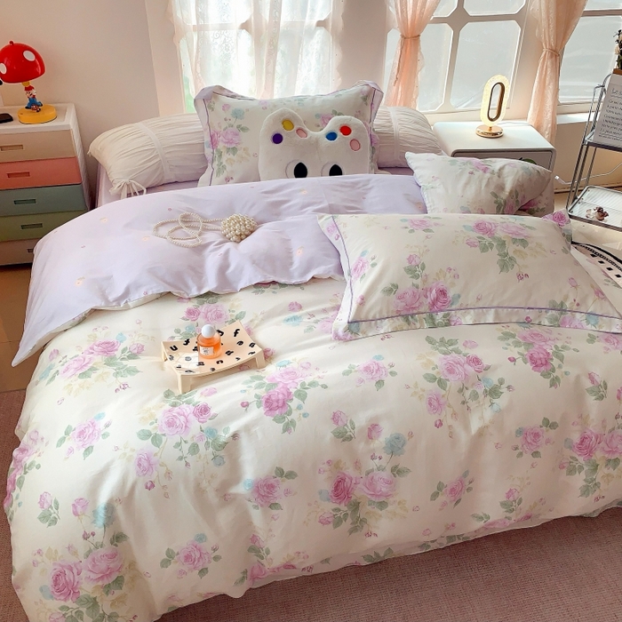 91家纺网 家纺一手货源 找家纺 莱豫家纺 2025新款亲肤舒适小清新印花全棉四件套第六批 向云端紫