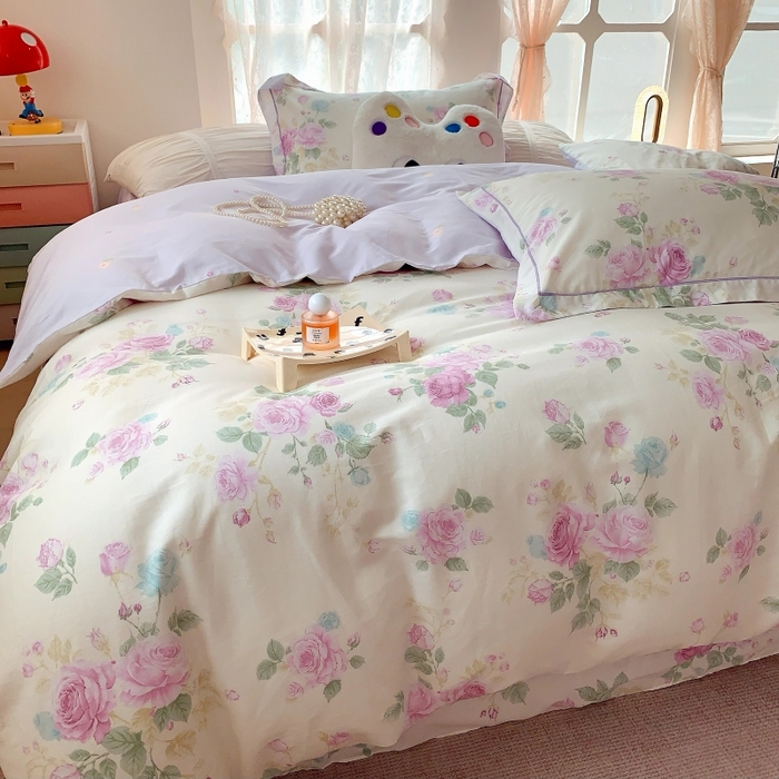 91家纺网 家纺一手货源 找家纺 莱豫家纺 2025新款亲肤舒适小清新印花全棉四件套第六批 向云端紫