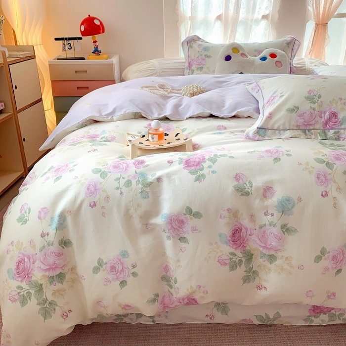 91家纺网 家纺一手货源 找家纺 莱豫家纺 2025新款亲肤舒适小清新印花全棉四件套第六批 向云端紫