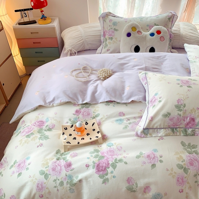 91家纺网 家纺一手货源 找家纺 莱豫家纺 2025新款亲肤舒适小清新印花全棉四件套第六批 向云端紫