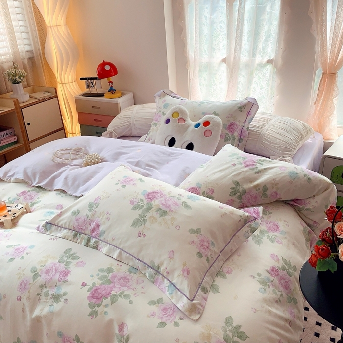 91家纺网 家纺一手货源 找家纺 莱豫家纺 2025新款亲肤舒适小清新印花全棉四件套第六批 向云端紫