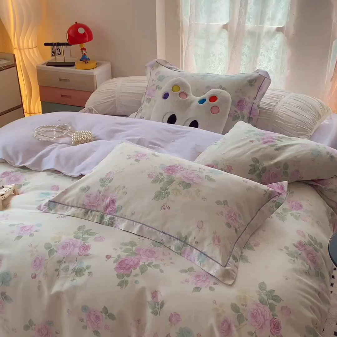 91家纺网 家纺一手货源 找家纺 莱豫家纺 2025新款亲肤舒适小清新印花全棉四件套第六批 向云端紫