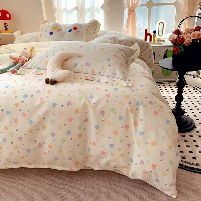 91家纺网 家纺一手货源 找家纺 莱豫家纺 2025新款亲肤舒适小清新印花全棉四件套第六批 心晴