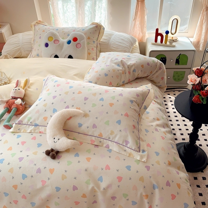 91家纺网 家纺一手货源 找家纺 莱豫家纺 2025新款亲肤舒适小清新印花全棉四件套第六批 心晴