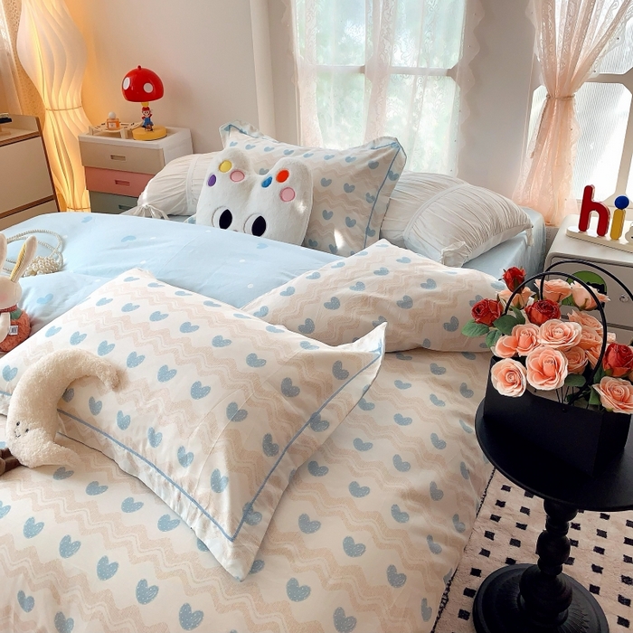 91家纺网 家纺一手货源 找家纺 莱豫家纺 2025新款亲肤舒适小清新印花全棉四件套第六批 心想事成