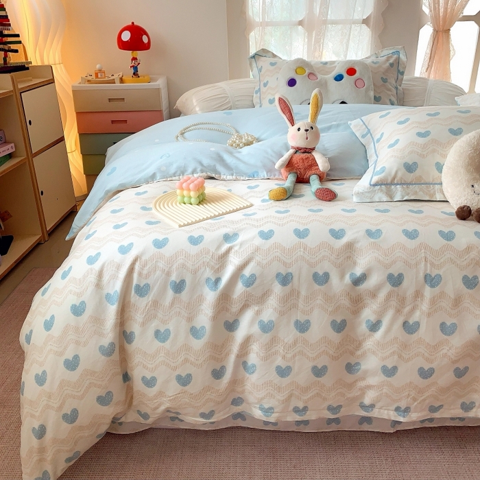 91家纺网 家纺一手货源 找家纺 莱豫家纺 2025新款亲肤舒适小清新印花全棉四件套第六批 心想事成