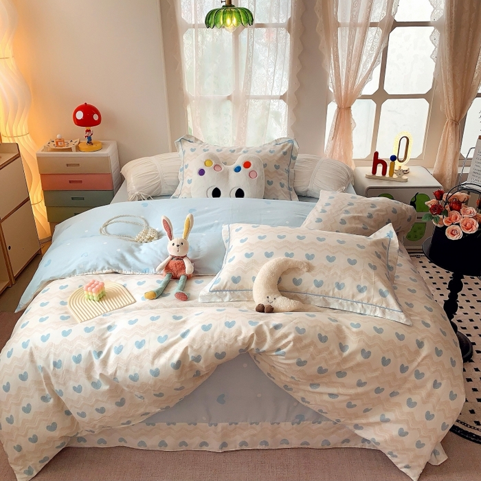 91家纺网 家纺一手货源 找家纺 莱豫家纺 2025新款亲肤舒适小清新印花全棉四件套第六批 心想事成