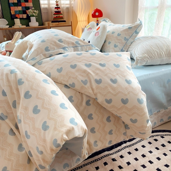 91家纺网 家纺一手货源 找家纺 莱豫家纺 2025新款亲肤舒适小清新印花全棉四件套第六批 心想事成