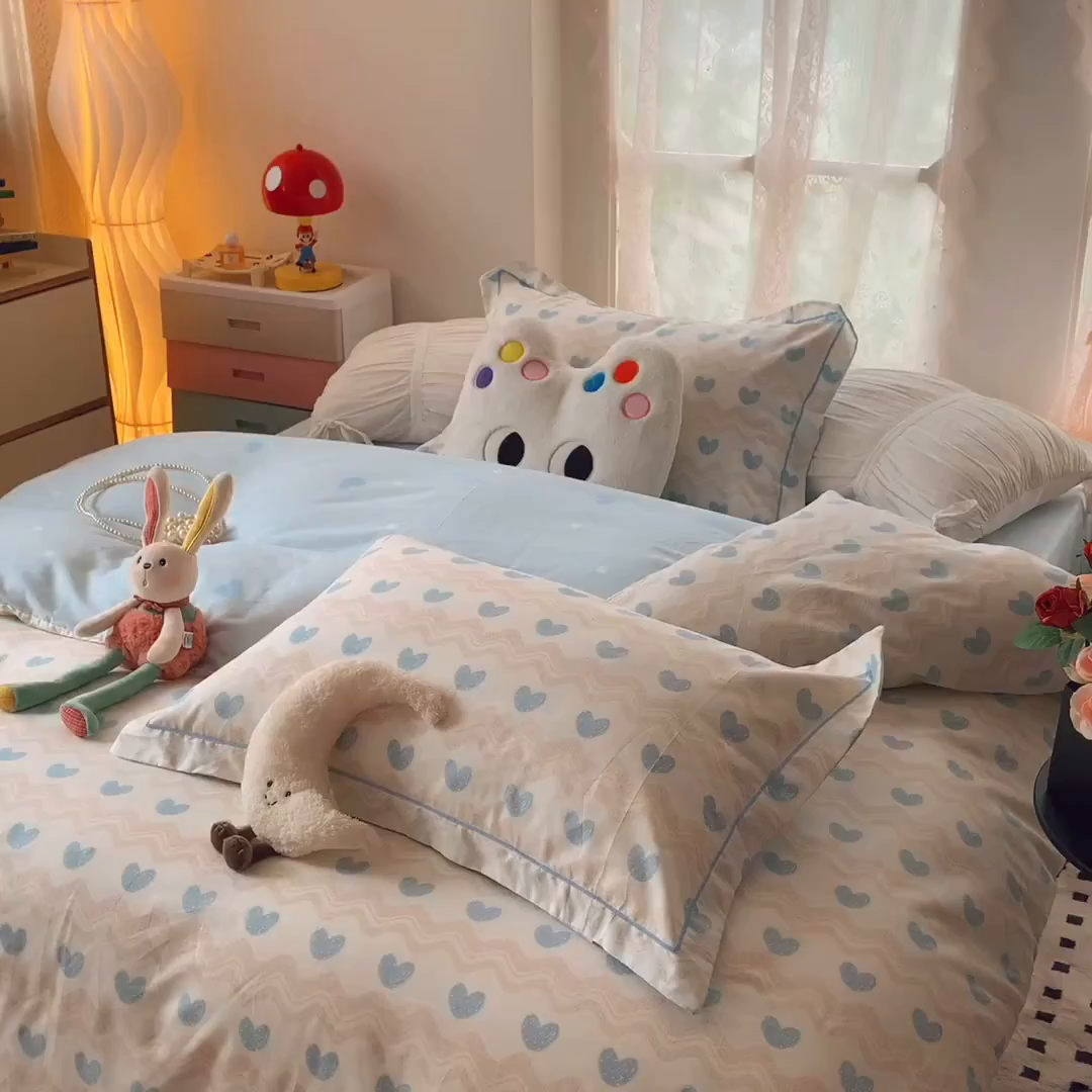 91家纺网 家纺一手货源 找家纺 莱豫家纺 2025新款亲肤舒适小清新印花全棉四件套第六批 心想事成