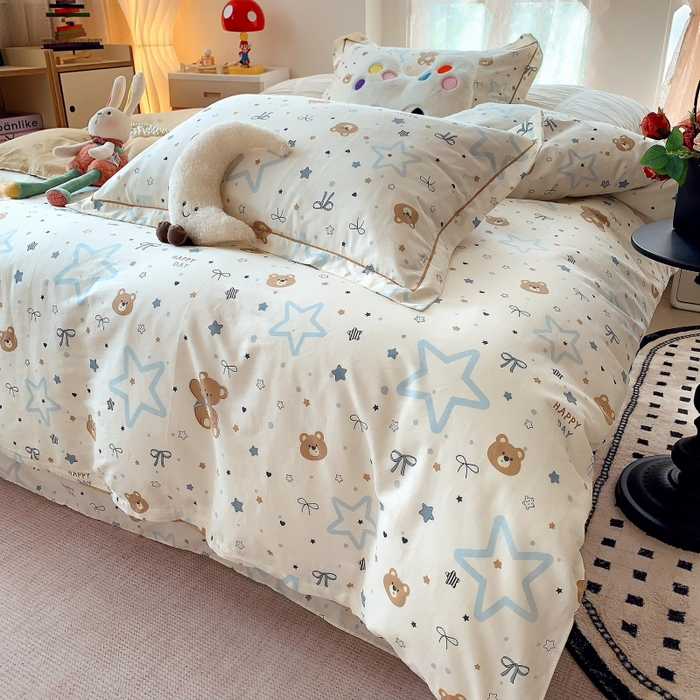 91家纺网 家纺一手货源 找家纺 莱豫家纺 2025新款亲肤舒适小清新印花全棉四件套第六批 星空小熊