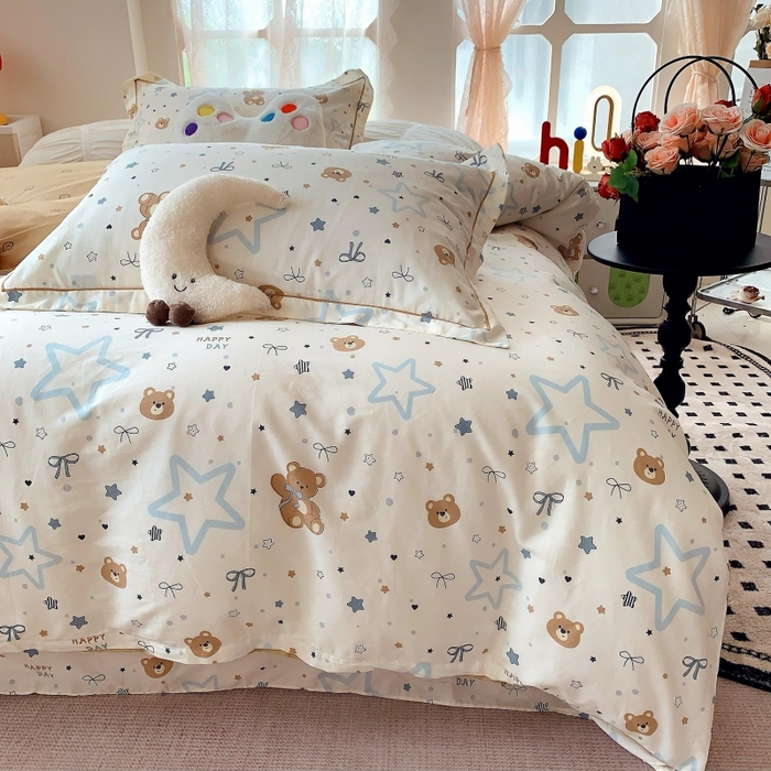 91家纺网 家纺一手货源 找家纺 莱豫家纺 2025新款亲肤舒适小清新印花全棉四件套第六批 星空小熊