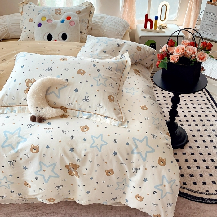 91家纺网 家纺一手货源 找家纺 莱豫家纺 2025新款亲肤舒适小清新印花全棉四件套第六批 星空小熊